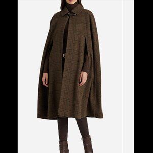 Lauren Ralph Lauren Plaid Wool Blend Long Cape, XS/S